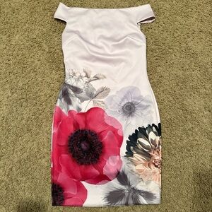 Ted Baker Floral Print Off-Shoulder Dress